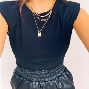 Olive Green Shoulder pad crop top t-shirt